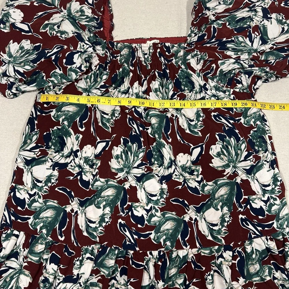 ee:some Boho Floral Babydoll Dress w/ Pockets Ruffle‎ Hem Puff Sleeves Size L
